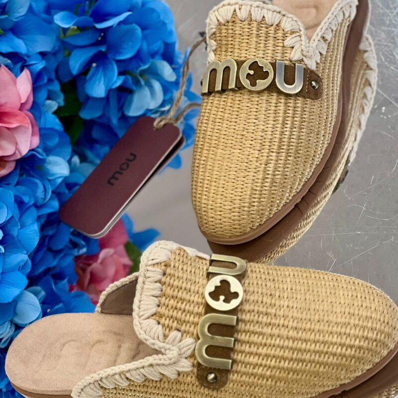 Mou open heel ballerina raffia