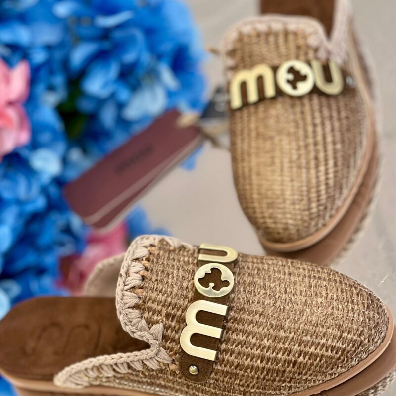 Mou open heel ballerina raffia
