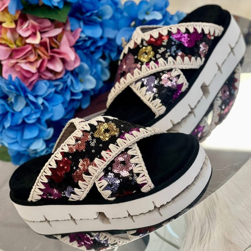 Mou Sequins criss cross bio sandal