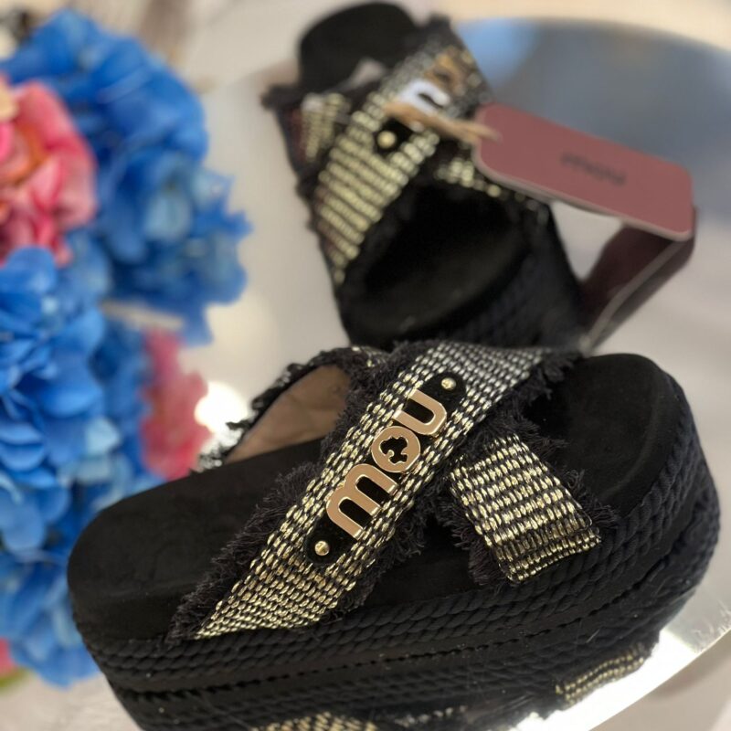 Mou Criss-cross rope sandal raffia