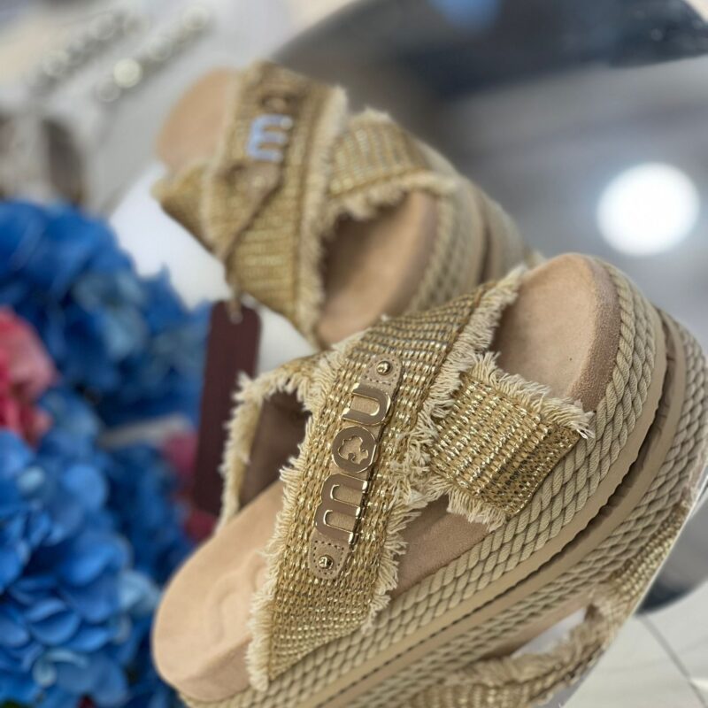Mou Criss-cross rope sandal raffia